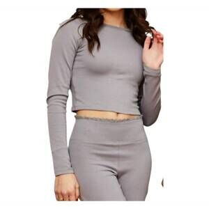 NEW THEME lucy long sleeve crop top in grey